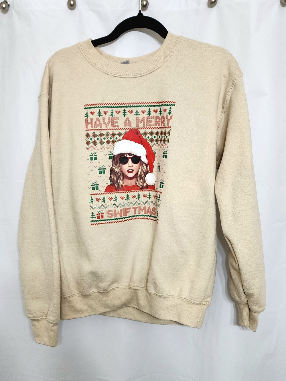 Taylor Swift Holiday 'Have a Merry Swiftmas' Sweatshirt with Red & Green Print